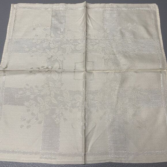 Vintage Cloth Dinner Napkins Set Of 8 Square 17" Damask Beige Foliage Floral - Picture 6 of 7